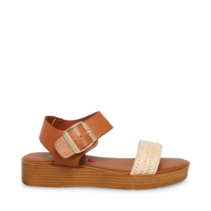 Brown Steve Madden Jdestind Raffia Kids\' Platform Sandals | PH 3972CBH